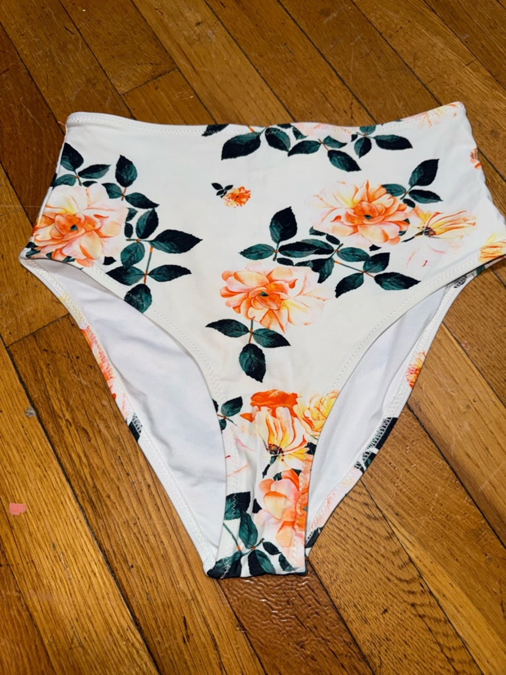 CUPSHE Women's Floral High Waist Bikini Bottom White Orange Green Small